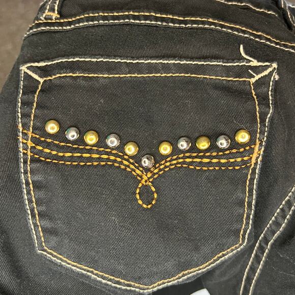 Y2K Southpole Denim Jean Short Womens Size 9 Black Contrast Embroidered & Bling - Picture 4 of 7